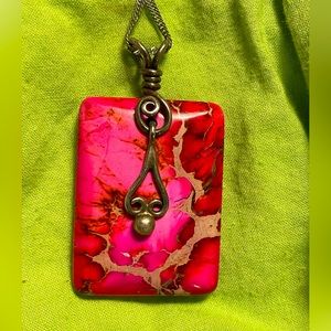 Pink Stone Pendant with Silver